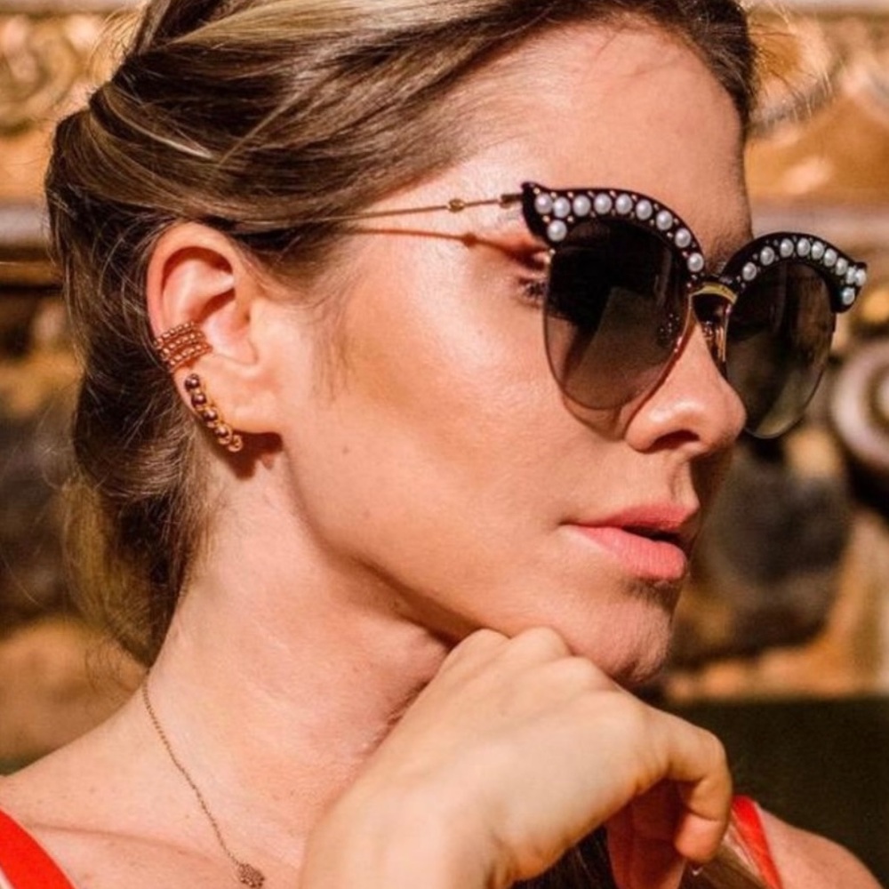 GUCCI FAUX PEARL HAVANA GOLD CAT EYE SUNGLASSES